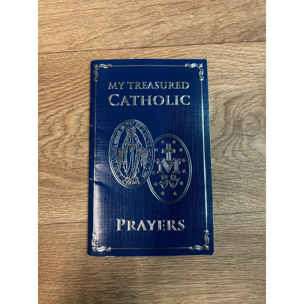 My Treasured Catholic Prayers Booklet Blue Silver Foil Devotional Prayer Book